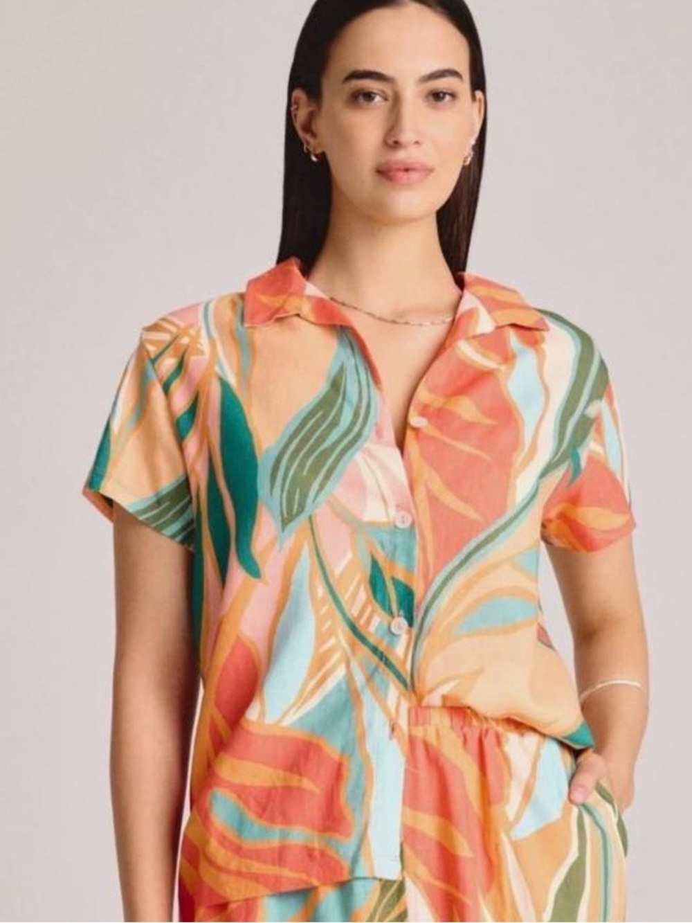 Vitamin A Playa Tropical Linen Blend Short Sleeve Button-Up Shirt Hawaiian